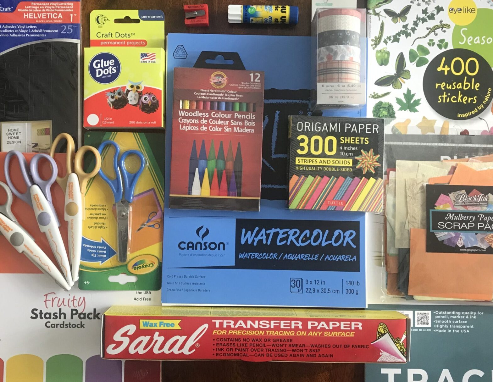Collection of art supplies on a table