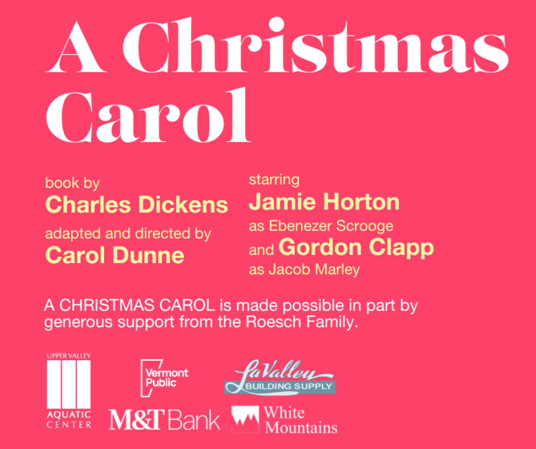 Red background with white text which reads "A Christmas Carol"